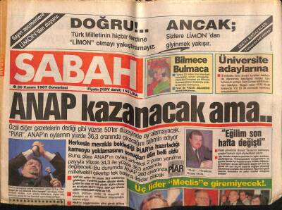Sabah Gazetesi 28 Kasım 1987 - Doğum Günü Hediyesi GZ55902 - 1