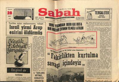 Sabah Gazetesi 28 Mart 1968 - İsrail 20 Arap Esirini Öldürmüş GZ63967 - 2