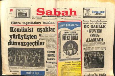 Sabah Gazetesi 28 Nisan 1969 - De Gaulle Güven Oyu Alamadı GZ103489 - 2