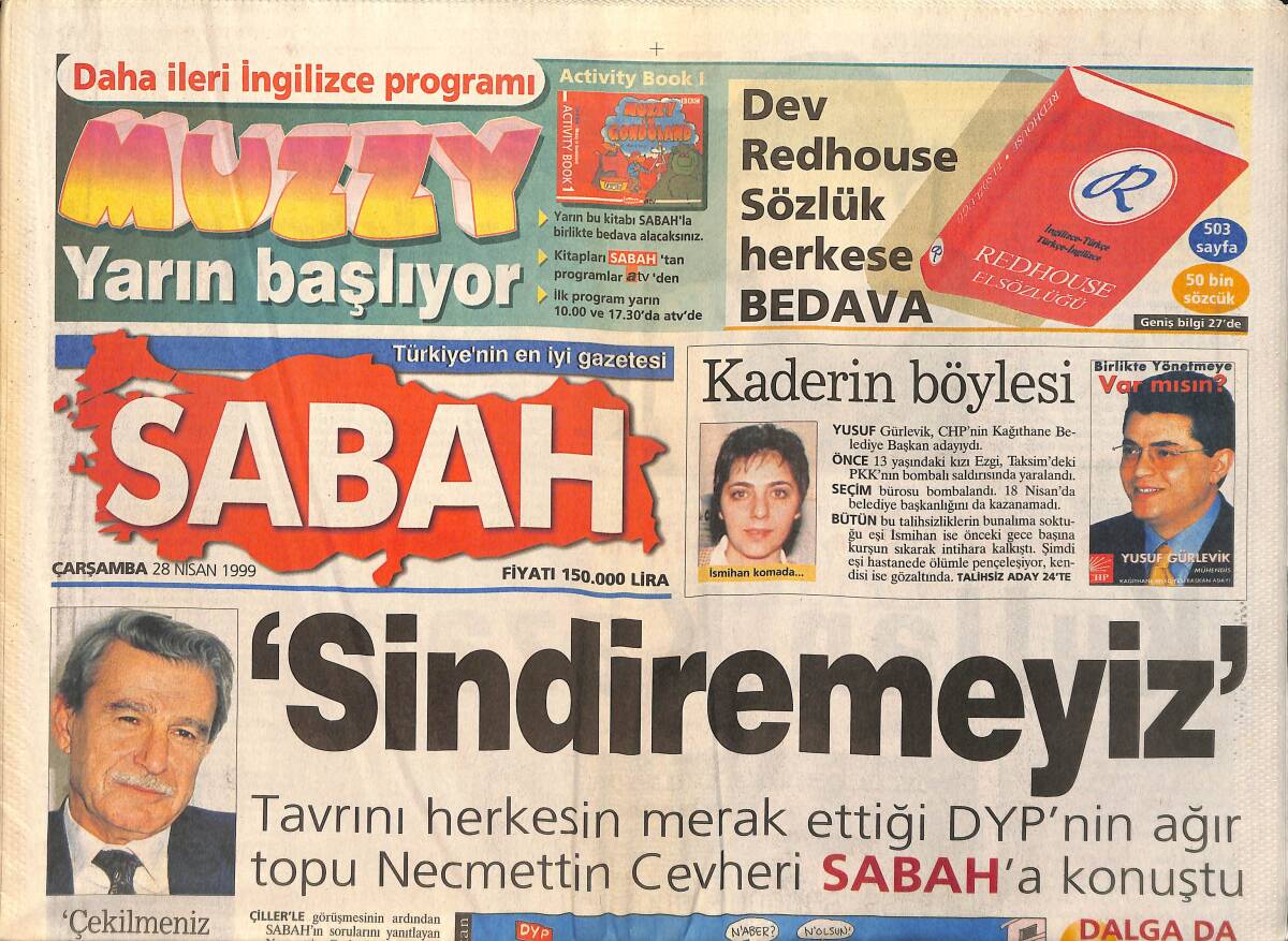 Sabah Gazetesi 28 Nisan 1999 - Özcan Deniz: Sanatımla Ayaktayım - Hagi, Avrupa'da Başarı Sözü Verdi GZ3328 - 1