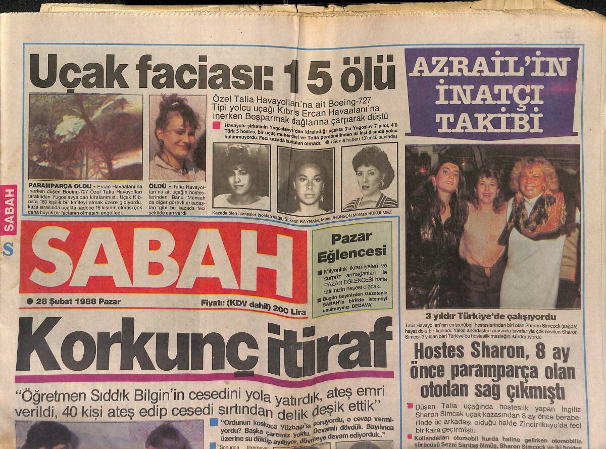 Sabah Gazetesi 28 Şubat 1988 - Dünyanın En Seksi Şarkısı Vanity - Gurbetçi Mehmet Belgrad'ta Öldürüldü GZ153275 - 1