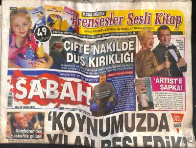 Sabah Gazetesi 28 Şubat 2012 - Erdoğanın İlk Mesaisi - Streep Ve Dujardin Oscar Sevincini Böyle Yaşadı GZ125389 - 1