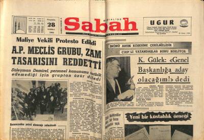 Sabah Gazetesi 28 Temmuz 1966 - AP Meclis Grubu , Zam Tasarısını Reddetti GZ80697 - 1
