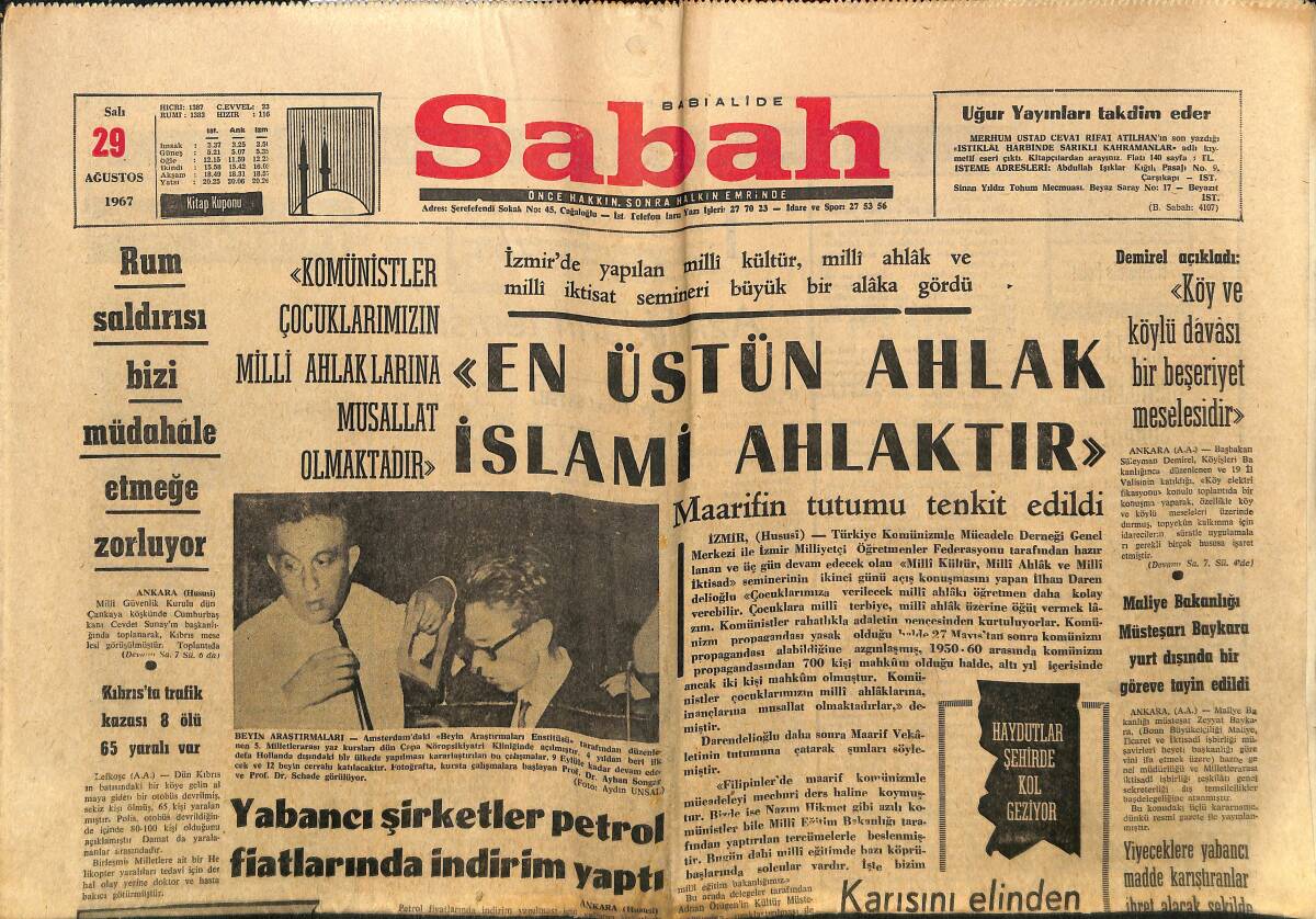 Sabah Gazetesi 29 Ağustos 1967 - Rum Saldırısı Bizi Müdahale Etmeğe Zorluyor - Yabancı Şirketler Petrol Fiyatlarında İndirim Yaptı GZ149872 - 1