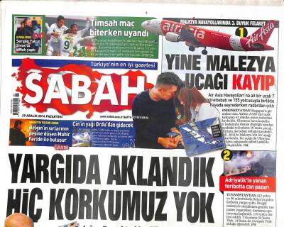 Sabah Gazetesi 29 Aralık 2014 - İranlı General Irakta Öldürüldü - İtalyada Kaza Yapan Türk Şilebi Battı 3 Ölü GZ98392 - 1