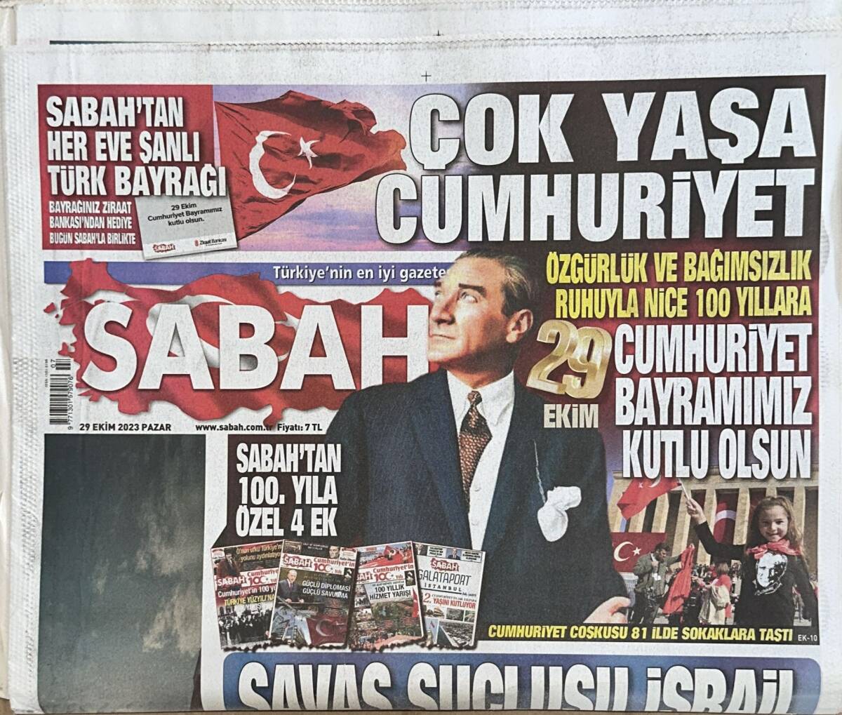 Sabah Gazetesi 29 Ekim 2023 - Cumhuriyetimizin 100. Yılı Kutlu Olsun GZ131487 - 1