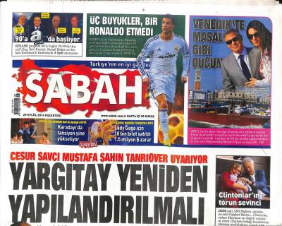 Sabah Gazetesi 29 Eylül 2014 - Lady Gaga İçin 10 Bin Bilet Satıldı 1.5 Milyon $ Zarar - Dünyanın Gözü Kulağı Türkiyede ! GZ98381 - 1