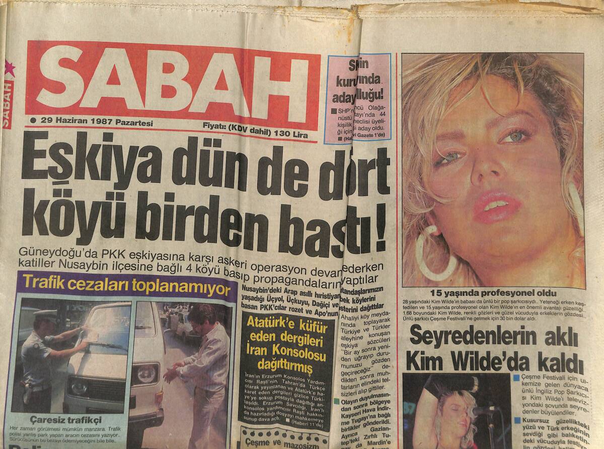 Sabah Gazetesi 29 Haziran 1987 - Seyredenlerin Aklı Kim Wilde'de Kaldı - Fenerbahçe Sahaya Olaylı İndi GZ153257 - 1