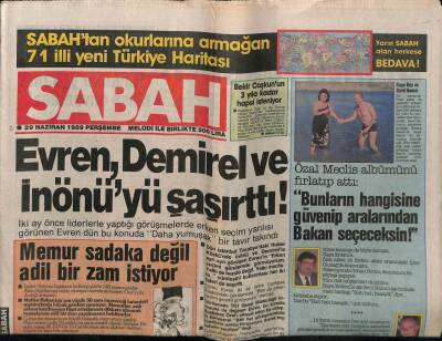 Sabah Gazetesi 29 Haziran 1989 - Kenan Evren Demirel Ve İnönüyü Şaşırttı GZ61453 - 1