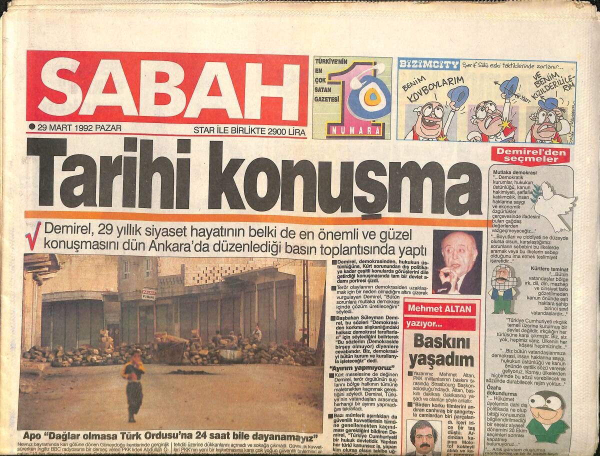 Sabah Gazetesi 29 Mart 1992 - Bayram'da Kaset Furyası - Demirel'in Tarihi Konuşması GZ3391 - 1