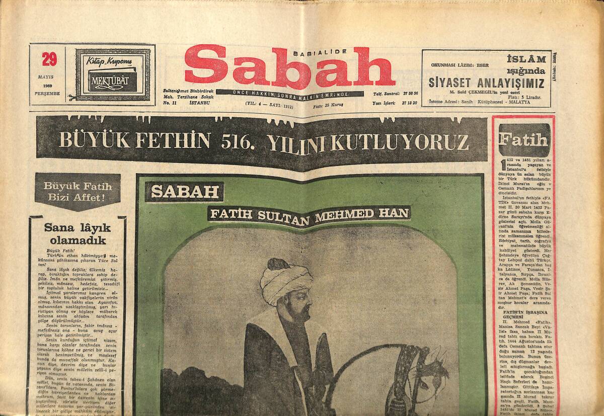 Sabah Gazetesi 29 Mayıs 1969 - Galatasaray'a İkinci Kupanın Kapısını Taçsız Kral Açtı GZ150119 - 1