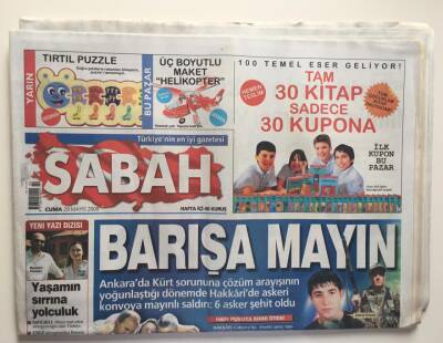 Sabah Gazetesi 29 Mayıs 2009 ( Günaydın Eki İle ) - Kürt Sorununa Çözüm Arayışı Barışa Mayın Atıldı GZ6478 - 1