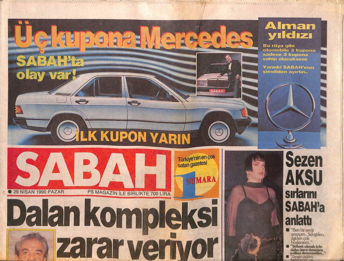 Sabah Gazetesi 29 Nisan 1990 - Sezen Aksu Sırlarını Sabah'a Anlattı - Cemile Kutgün'ü Kocası Bastırdı GZ157930 - 1