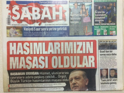 Sabah Gazetesi 29 Ocak 2014 - Erdoğan,Hasımlarımızın Maşası Oldular GZ27978 - 1