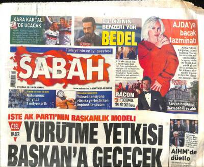 Sabah Gazetesi 29 Ocak 2015 - Ajda Pekkana Bacak Tazminatı - Çiprasın İlk Adımı Çinlileri Kızdırdı GZ98466 - 1