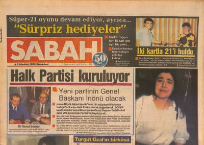 Sabah Gazetesi 3 Ağustos 1985 - Halk Partisi Kuruluyor - Büyük Ralli Bu Gece Başlıyor GZ127559 - 1