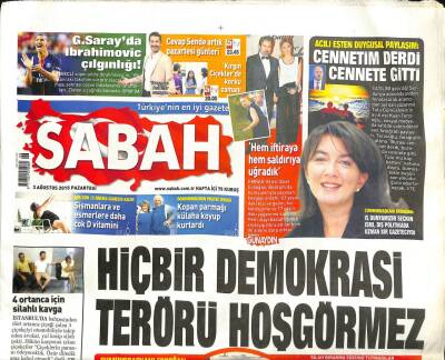 Sabah Gazetesi 3 Ağustos 2015 - Emrahın Eşi Sibel Erdoğan , Bodrumda Komşularıyla Yaşanan Kavgayı Anlattı - Ankarada Demokrasi Diyarbakırda Terör GZ98451 - 1