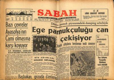 Sabah Gazetesi 3 Aralık 1965 - Ege Pamukçuluğu Can Çekişiyor GZ74793 - 1