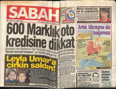 Sabah Gazetesi 3 Aralık 1991 - Türkmenler Özala Yarış Atı Hediye Etti GZ76623 - 1