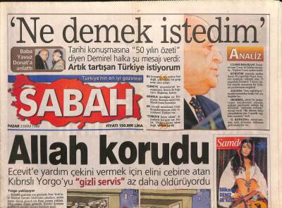 Sabah Gazetesi 3 Ekim 1999 - Tarihi Konuşmasına 50 Yılın Özeti Diyen Demirel Halka Şu Mesajı Verdi Artık Tartışan Türkiye İstiyorum GZ96847 - 1