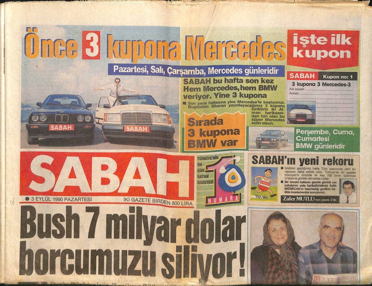 Sabah Gazetesi 3 Eylül 1990 - Saddam'ın Korkuttuğu Stuart Artık Özgür - Hülya Avşar : Tanju Bu Sezon İzinli GZ157895 - 1