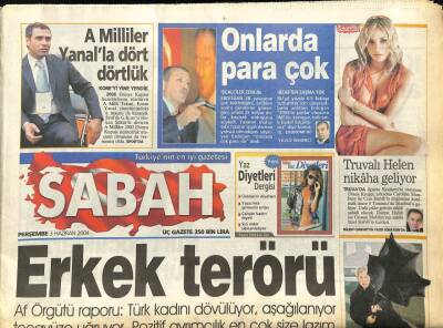 Sabah Gazetesi 3 Haziran 2004 - A Milliler Ersun Yanalla Dört Dörtlük, Erkek Terörü GZ97254 - 1