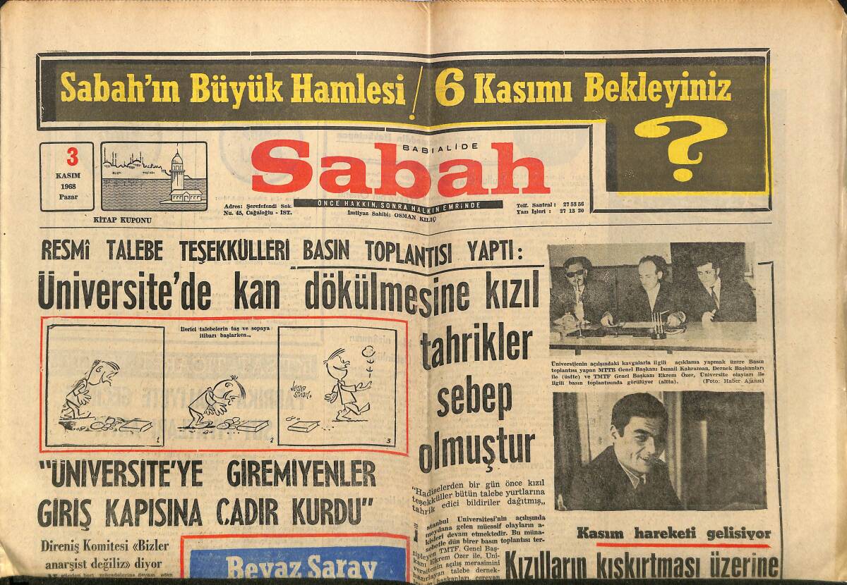 Sabah Gazetesi 3 Kasım 1968 - Ankara'da Boykotlar Başlıyor - Nahit İmre'nin Diğer NATO Casuslarıyla İlgisi Araştırılıyor GZ150125 - 1