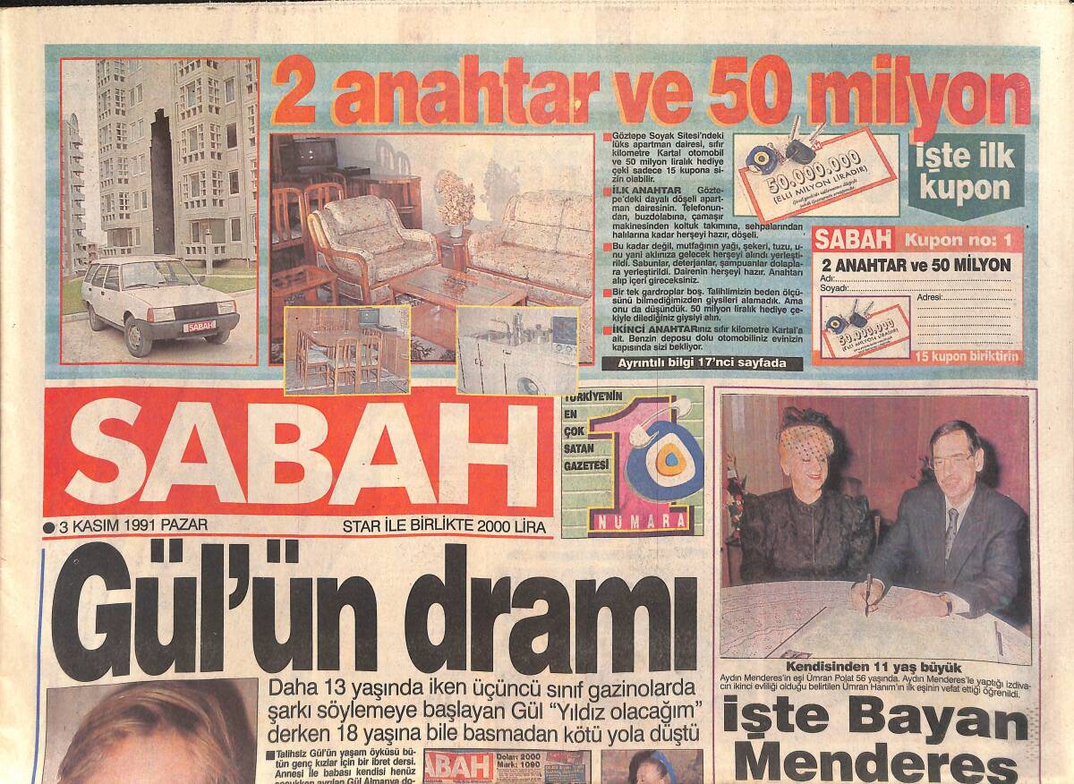 Sabah Gazetesi 3 Kasım 1991 - Kraliçe'den Türk Elçisine Sıcak İlgi - Türkan Sultan Fransa'ya Gitti GZ2569 - 1
