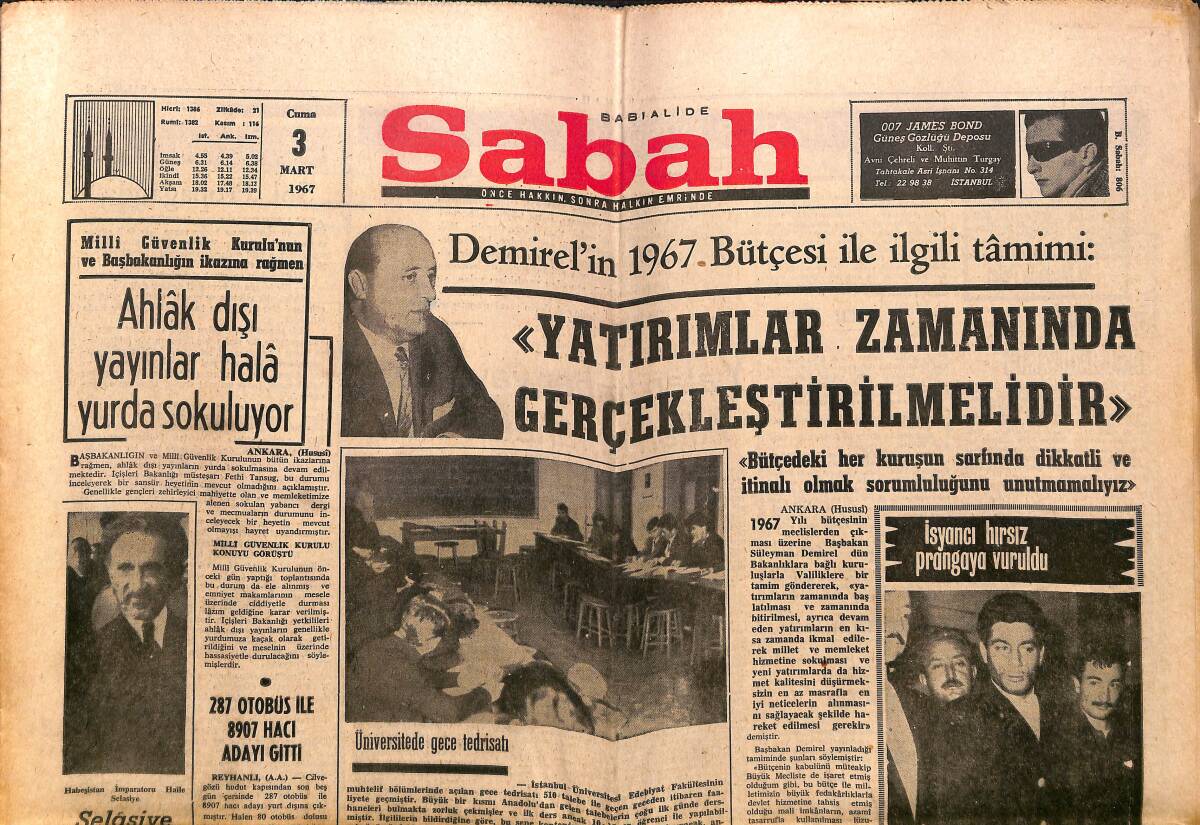 Sabah Gazetesi 3 Mart 1967 - Toptaşı Cezaevindeki İsyan Bastırıldı - Galatasaray Beşiktaş'a Değişik Tertiptle Çıkacak GZ149731 - 1