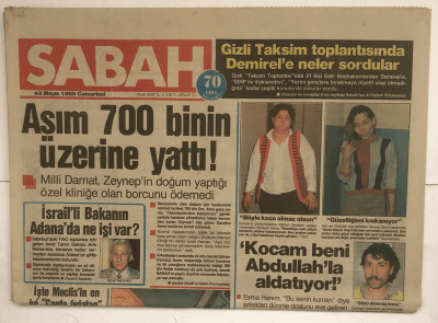 Sabah Gazetesi 3 Mayıs 1986 - Asım 700 Binin Üzerine Yattı ! GZ5201 - 2