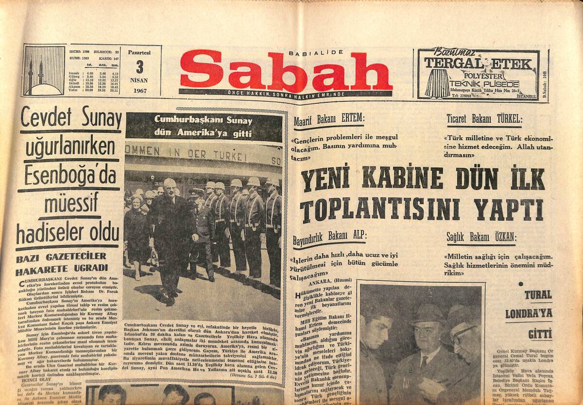 Sabah Gazetesi 3 Nisan 1967 - Fenerbahçe Galatasaray'ı 3-1 Yendi - İmam Hatipliler Yine Kazandılar GZ149779 - 1