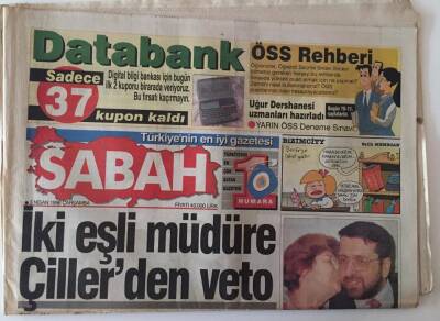 Sabah Gazetesi 3 Nisan 1996 - İki Eşli Müdüre Çillerden Veto , Çiller, Yılmaz Zirvesinin Perde Arkası GZ18512 - 1