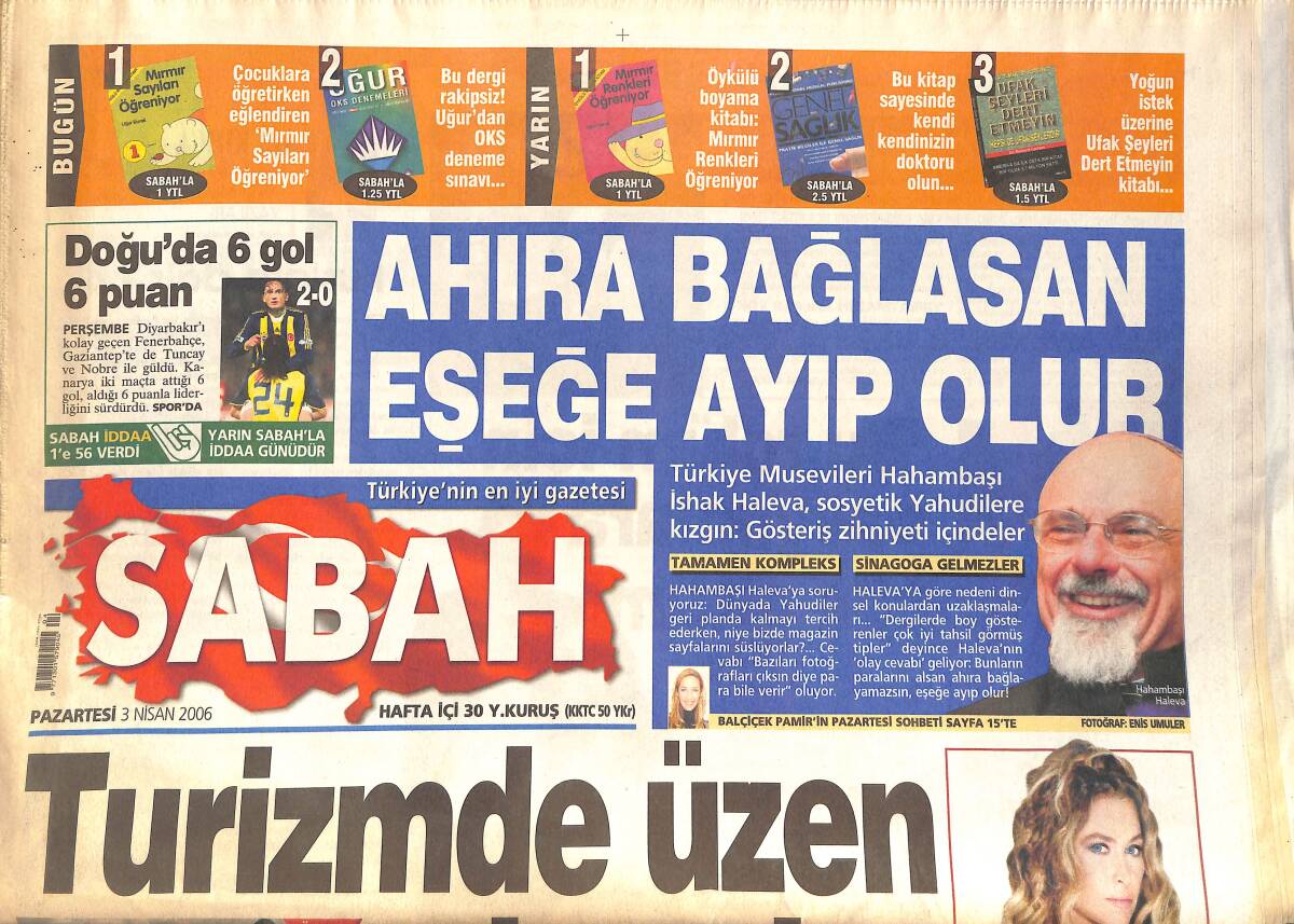 Sabah Gazetesi 3 Nisan 2006 - Fenerbahçe'den Doğu'da 6 Gol 6 Puan - Hülya Avşar Mustafa Denizli Aşkı 1 Nisan Şakası GZ137912 - 1