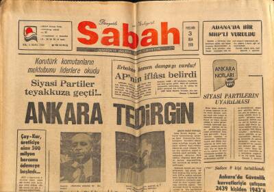Sabah Gazetesi 3 Ocak 1980 - Çay-Kur Üreticiye Olan 500 Milyon Borcunu Ödemeye Başladı... GZ80930 - 1