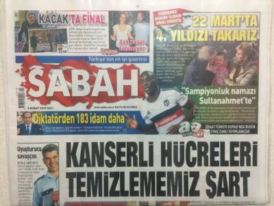 Sabah Gazetesi 3 Şubat 2015 - Aziz Yıldırım 22 Martta 4.Yıldıza Takarız GZ29503 - 1