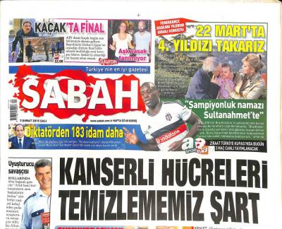Sabah Gazetesi 3 Şubat 2015 - Çiprasa Obama2dan Sürpriz Destek Geldi - Katy Perryden Muhteşem Şov GZ98406 - 1