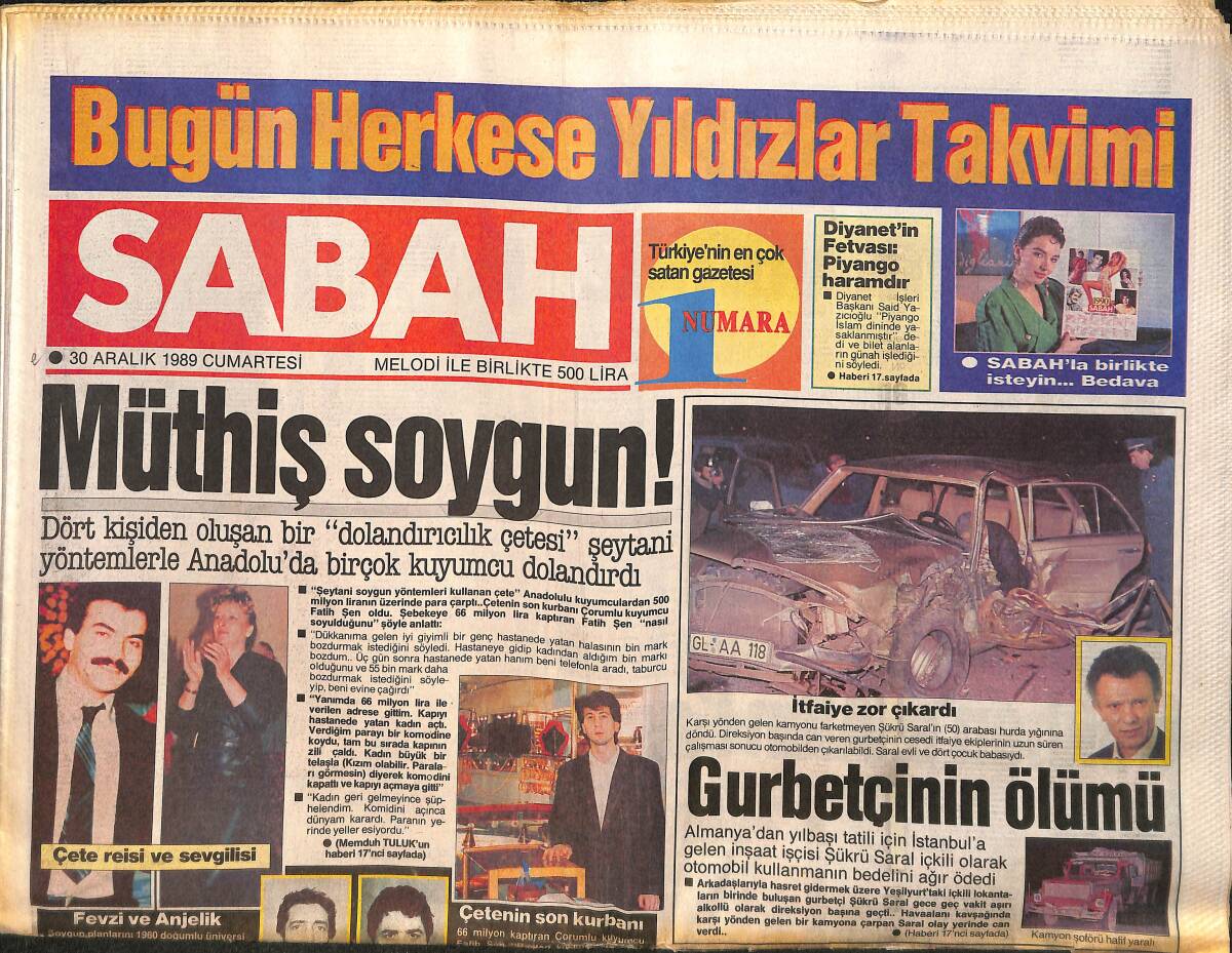 Sabah Gazetesi 30 Aralık 1989 - Baykal'ın Yıldızı Parlıyor - Bulgaristan Türklere İsimlerini Geri Verdi GZ157902 - 1