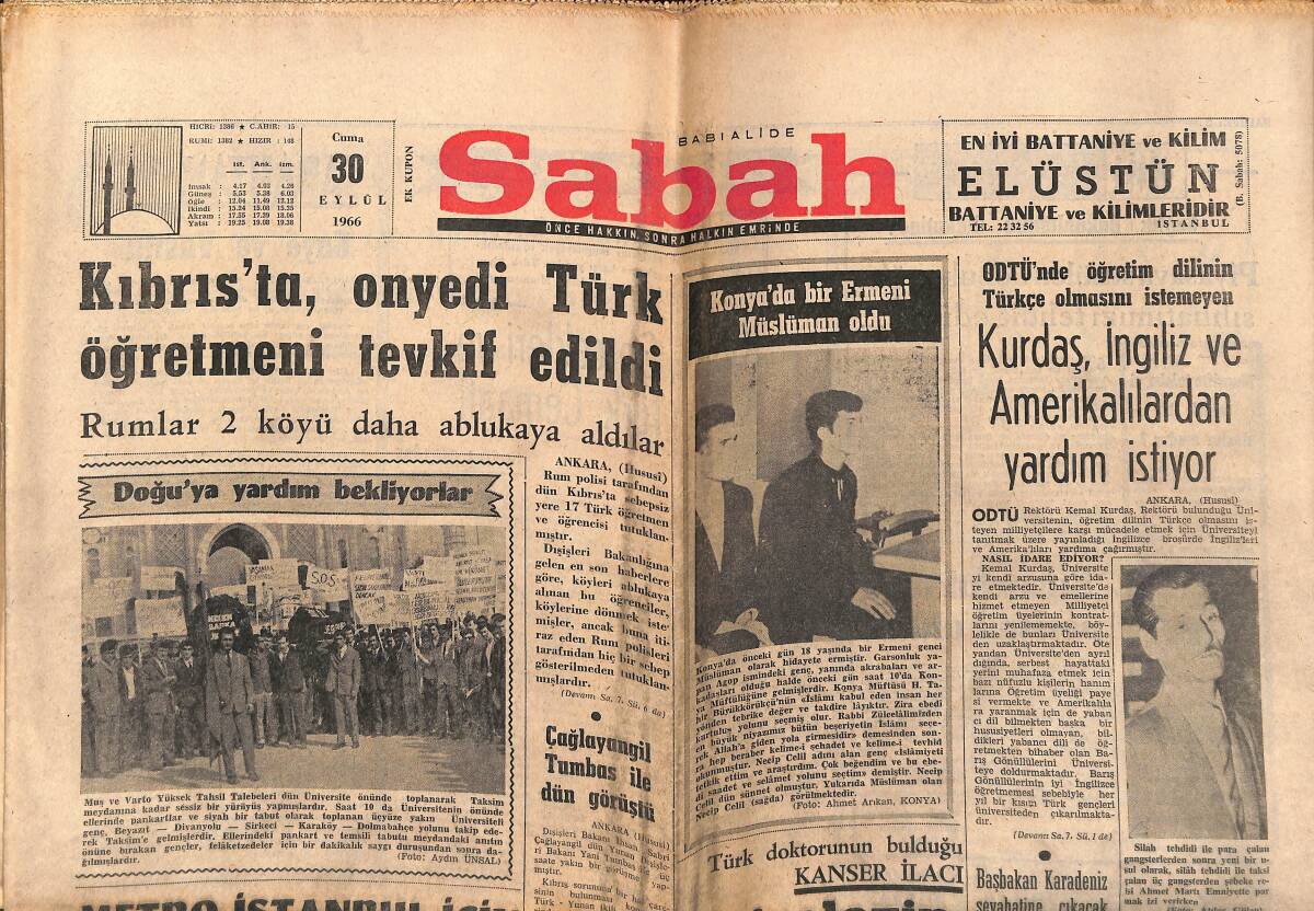 Sabah Gazetesi 30 Eylül 1966 - Metro İstanbul İçin Zaruret Haline Geldi - Yabancı Futbolcular Fenerbahçe'ye Dert Oldu GZ149791 - 1