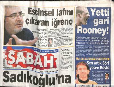 Sabah Gazetesi 30 Eylül 2004 - Sadıkoğluna Kırmızı Bülten GZ113500 - 1