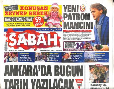 Sabah Gazetesi 30 Eylül 2013 - Berlusconinin Hırsı İtalyayı Ateşe Açtı - Ankarada Bugün Tarih Yazılacak GZ106786 - 1