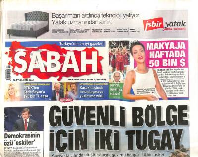 Sabah Gazetesi 30 Eylül 2014 - Rihanna , Makyaja Haftada 50 Bin $ Veriyor - RTÜKten Seda Sayana 170 Bin TL Ceza GZ98403 - 1