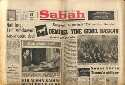 Sabah Gazetesi 30 Kasım 1966 - Demirel Yine Genel Başkan GZ80689 - 1