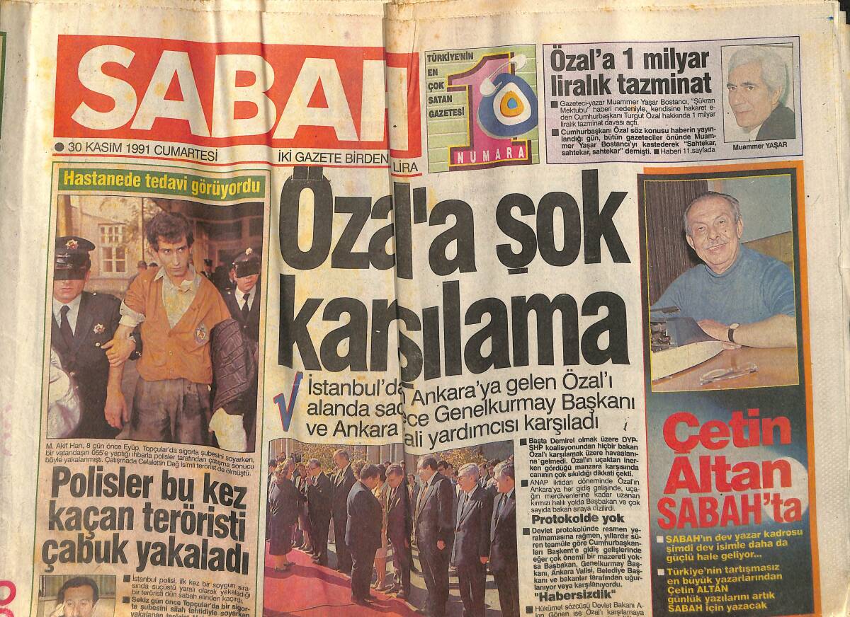 Sabah Gazetesi 30 Kasım 1991 - Küçük Ceylan Hizmetçisini Tartakladı - Özal'a Şok Karşılama GZ153049 - 1