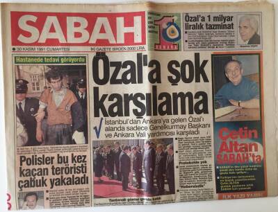 Sabah Gazetesi 30 Kasım 1991 - Özala 1 Milyarlık Dava GZ11652 - 2