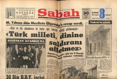 Sabah Gazetesi 30 Nisan 1966 - Türk Milleti Dinine Saldıranı Affetmez GZ63954 - 1