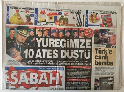 Sabah Gazetesi 30 Nisan 2009 - Lice de 9 Şehit Yüreğimize 10 Ateş Düştü GZ20724 - 1