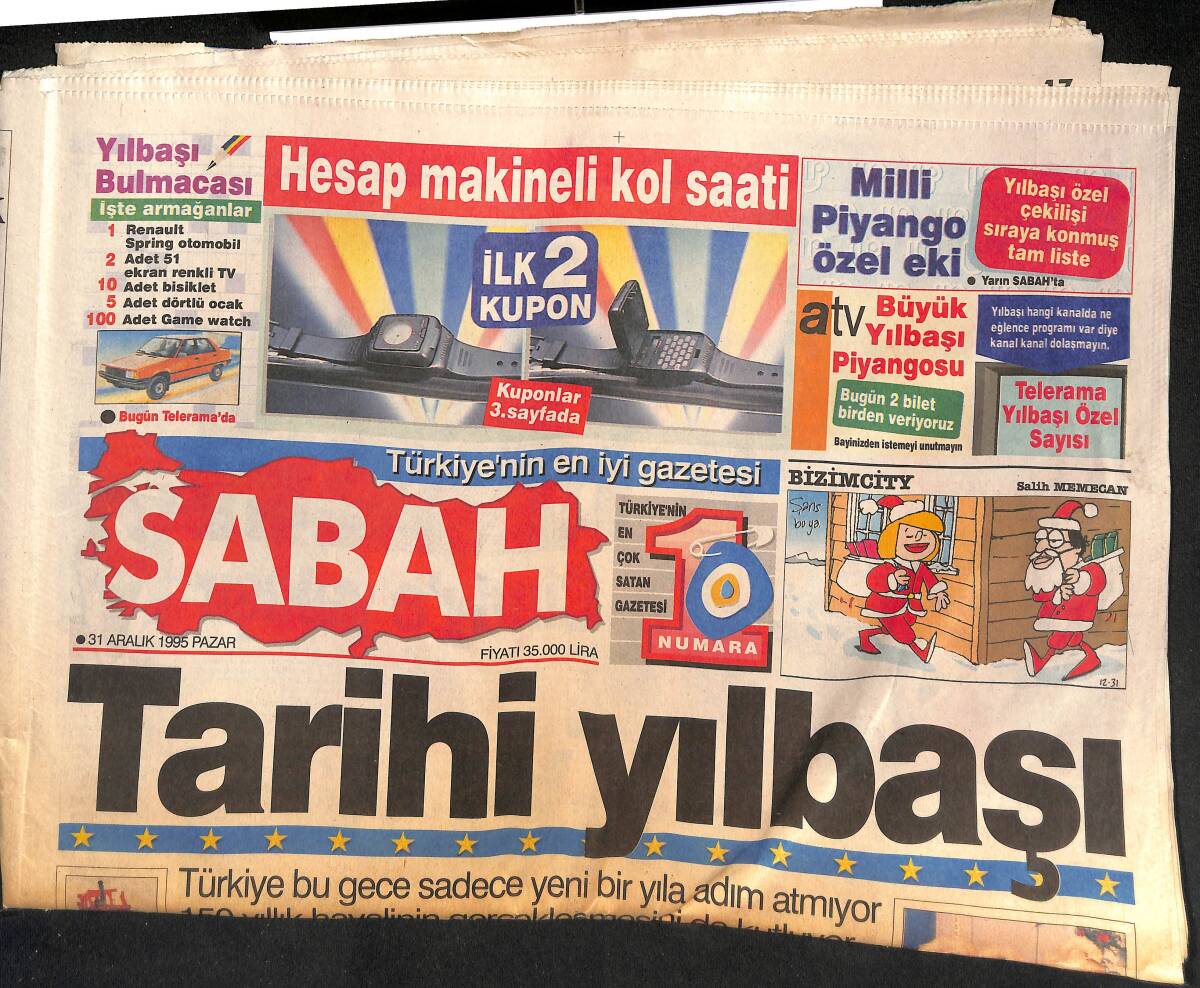 Sabah Gazetesi 31 Aralık 1995 - Japonya'dan 750 Milyon Dolar Geliyor - Tarihi Yılbaşı GZ132998 - 1