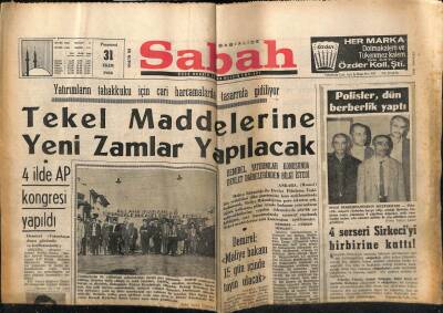 Sabah Gazetesi 31 Ekim 1966 - Tekel Maddelerine Yeni Zamlar Yapılacak GZ64050 - 1