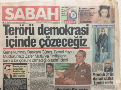 Sabah Gazetesi 31 Ekim 1991 - Org.Doğan Güreş,Terörü Demokrasi İçinde Çözeceğiz GZ27410 - 1