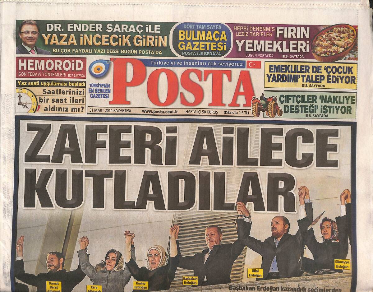 Sabah Gazetesi 31 Mart 2014 - Muhtarlık İçin Katliam - Zaferi Ailecek Kutladılar - Her Yerde Fener GZ135530 - 1